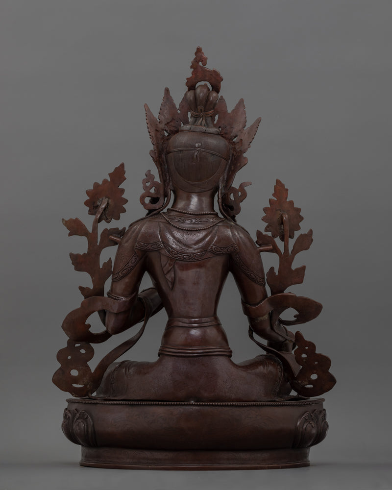 Goddess Female Green Tara Bodhisattva Statue | Oxidized Copper Tibetan Sculpture