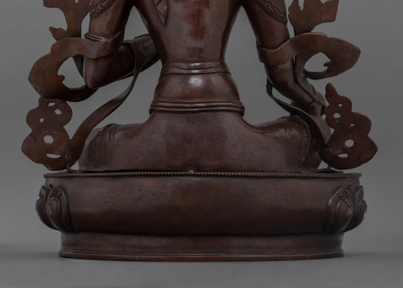 Goddess Female Green Tara Bodhisattva Statue | Oxidized Copper Tibetan Sculpture