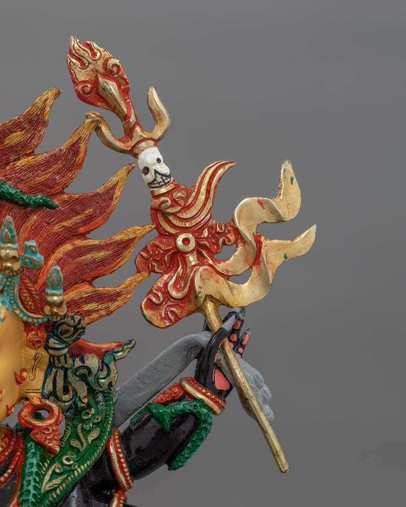 Traditionally Carved Six-Armed Mahakala Figure | Wrathful Protector Deity