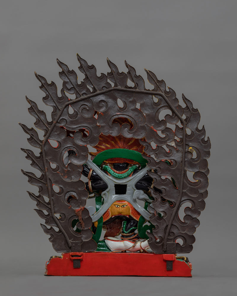 Traditionally Carved Six-Armed Mahakala Figure | Wrathful Protector Deity