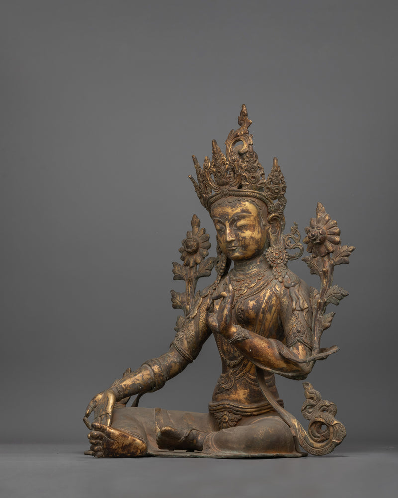 Enlightened Antique Green Tara Statue | Himalayan Artwork