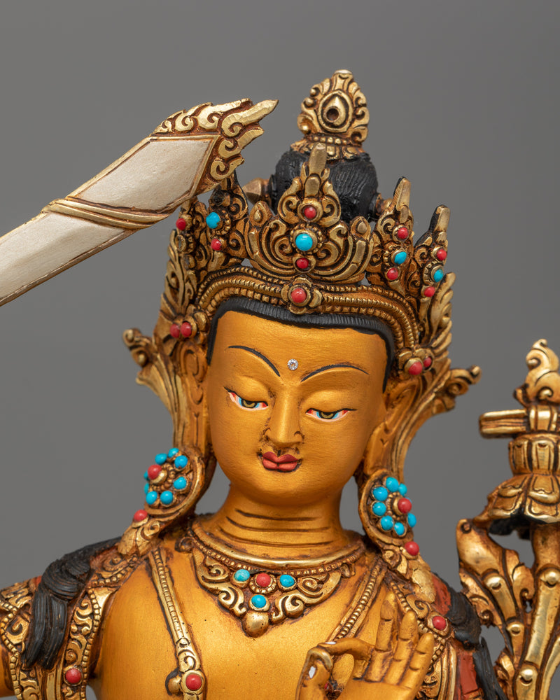 Wisdom Buddha Manjushri with Flaming Sword Statue | Bodhisattva Shrine Decor