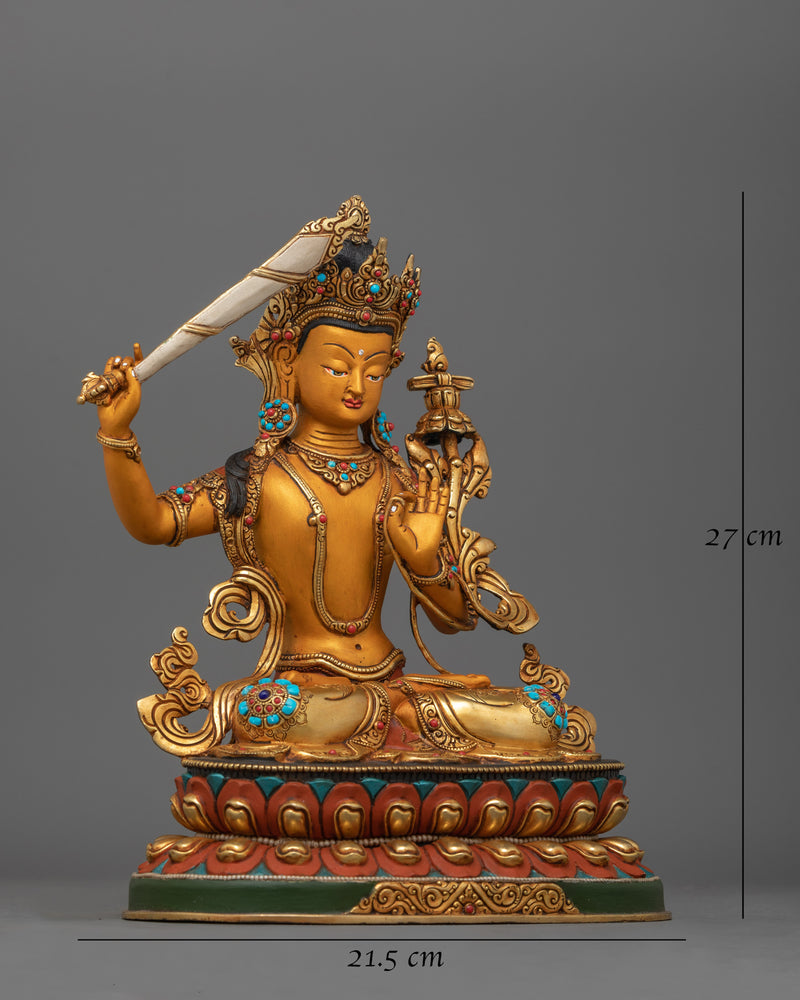 Wisdom Buddha Manjushri with Flaming Sword Statue | Bodhisattva Shrine Decor