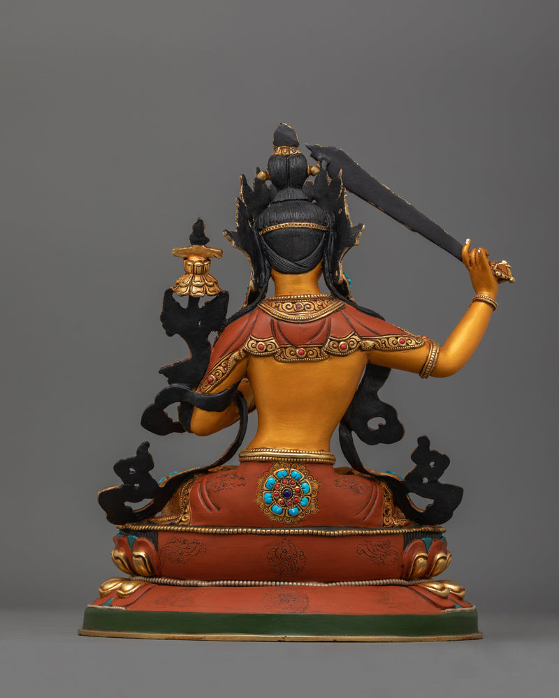 Wisdom Buddha Manjushri with Flaming Sword Statue | Bodhisattva Shrine Decor