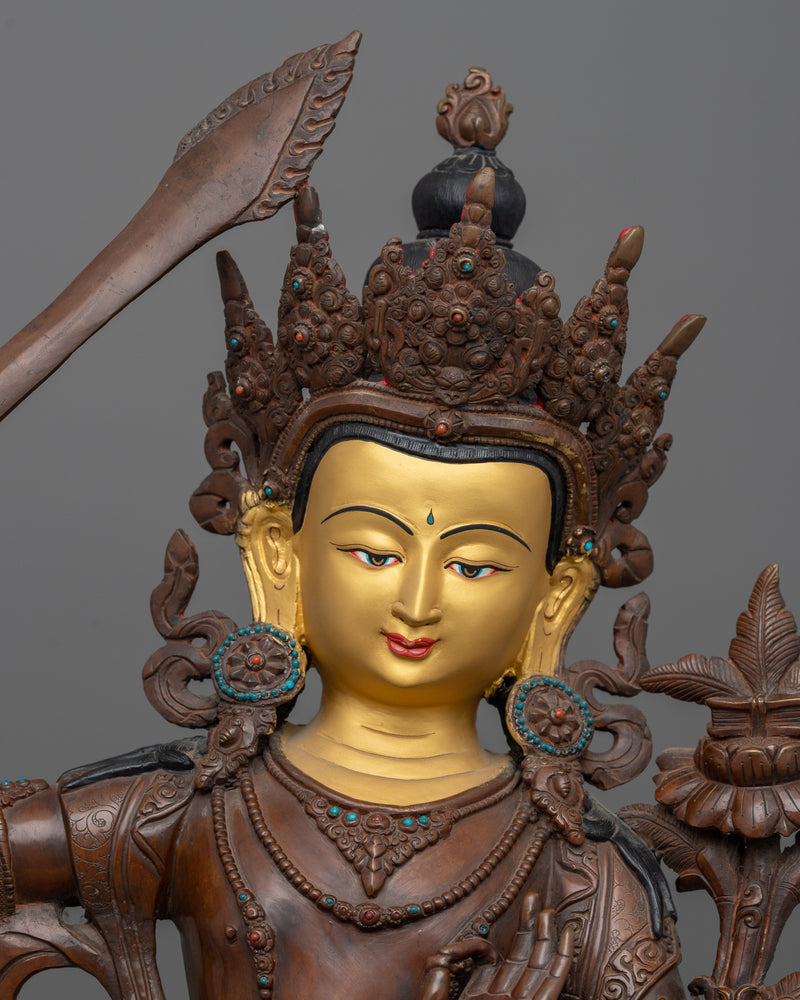 Perfection of Wisdom Manjushri Statue | Hancrafted Oxidized Copper Body