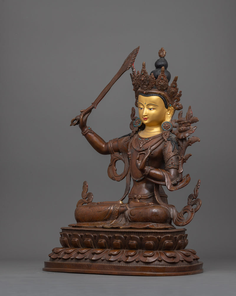 Perfection of Wisdom Manjushri Statue | Hancrafted Oxidized Copper Body