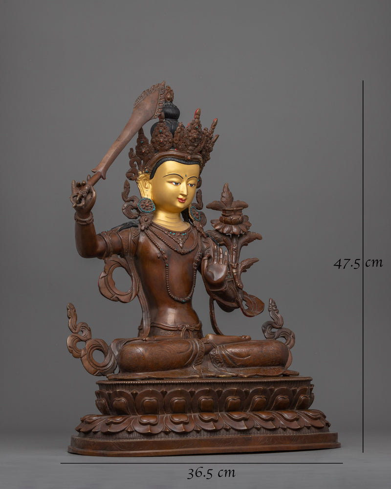 Perfection of Wisdom Manjushri Statue | Hancrafted Oxidized Copper Body