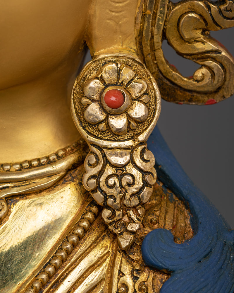 Seven Eyed White Tara Statue | 24K Gold Gilded Copper Sculpture of Sitatara