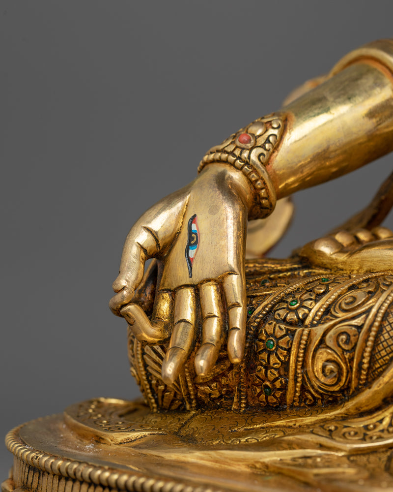 Seven Eyed White Tara Statue | 24K Gold Gilded Copper Sculpture of Sitatara