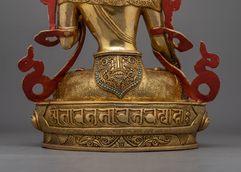 Seven Eyed White Tara Statue | 24K Gold Gilded Copper Sculpture of Sitatara