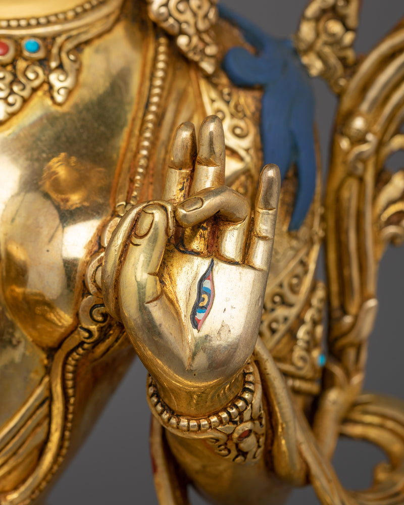 Seven Eyed White Tara Statue | 24K Gold Gilded Copper Sculpture of Sitatara