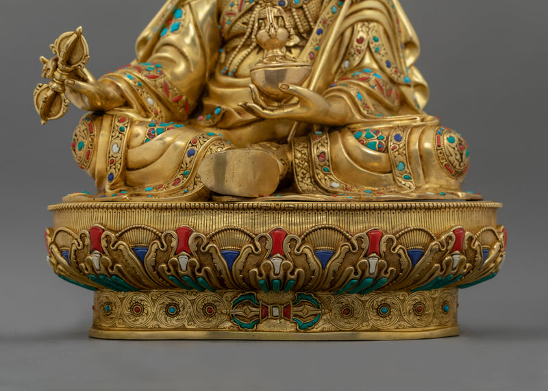 Guru Rinpoche Healing Gemstone Figure |  24K Gold Gilded with Hand-Carved Gemstones