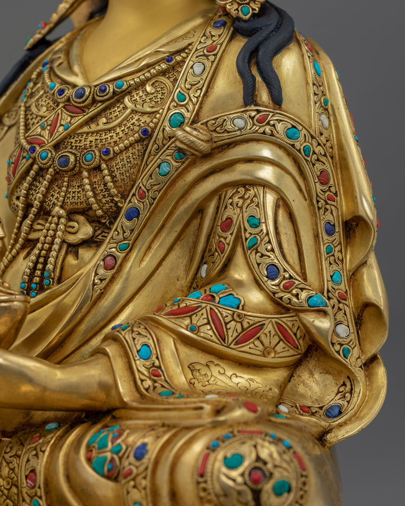 Guru Rinpoche Healing Gemstone Figure |  24K Gold Gilded with Hand-Carved Gemstones