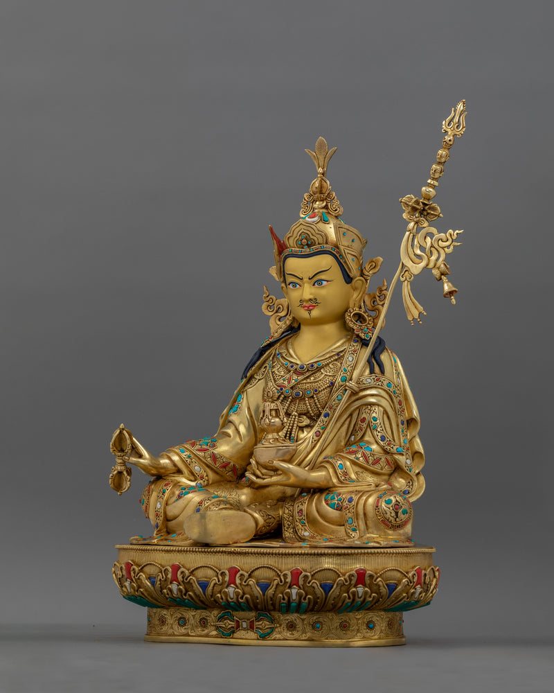 Guru Rinpoche Healing Gemstone Figure |  24K Gold Gilded with Hand-Carved Gemstones