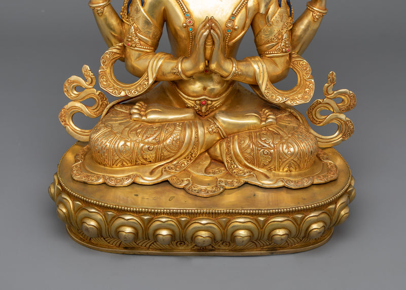 Handmade Tibetan Avalokiteshvara Chenrezig Statue | 24K Gold Gilded with Copper Body