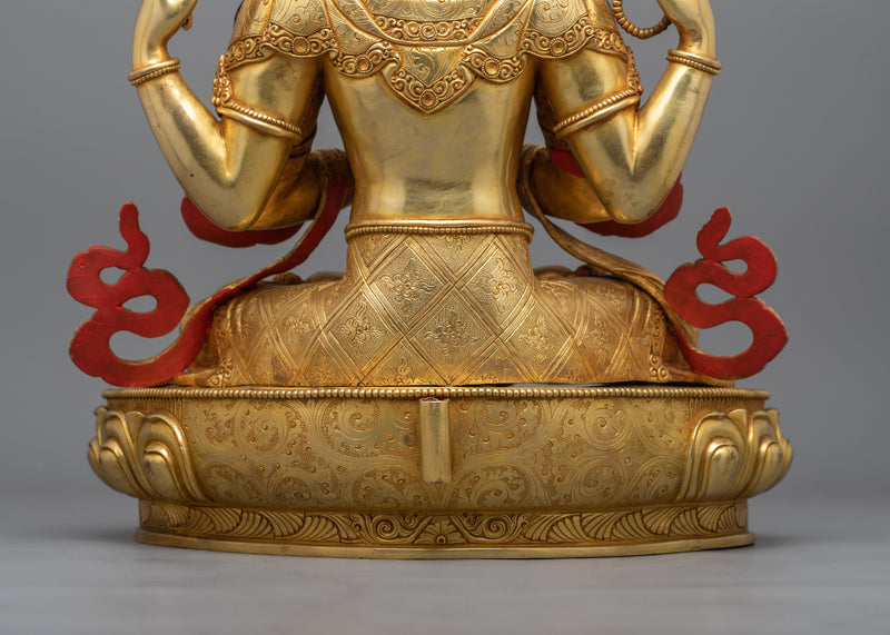 Handmade Tibetan Avalokiteshvara Chenrezig Statue | 24K Gold Gilded with Copper Body