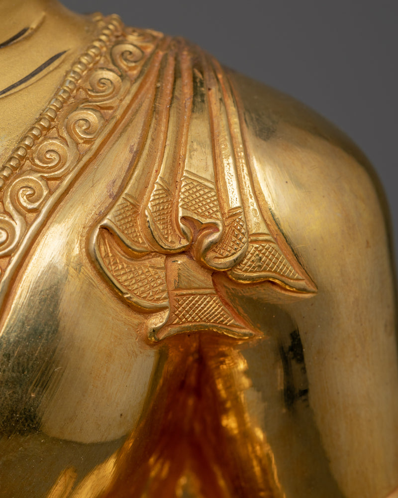 Shakyamuni 24k gold Buddha Statue | Meditation Buddha with Copper Body, Acrylic Finish