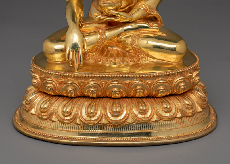 Shakyamuni 24k gold Buddha Statue | Meditation Buddha with Copper Body, Acrylic Finish