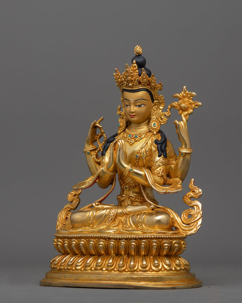 Chenrezig Four-Armed Avalokiteshvara Statue | Compassionate Bodhisattva Buddhism Deity