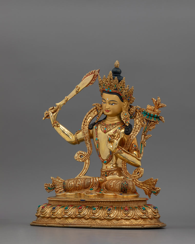 Handcrafted Manjushri Bodhisattva Dharma Statue |  Symbol of Wisdom and Enlightenment