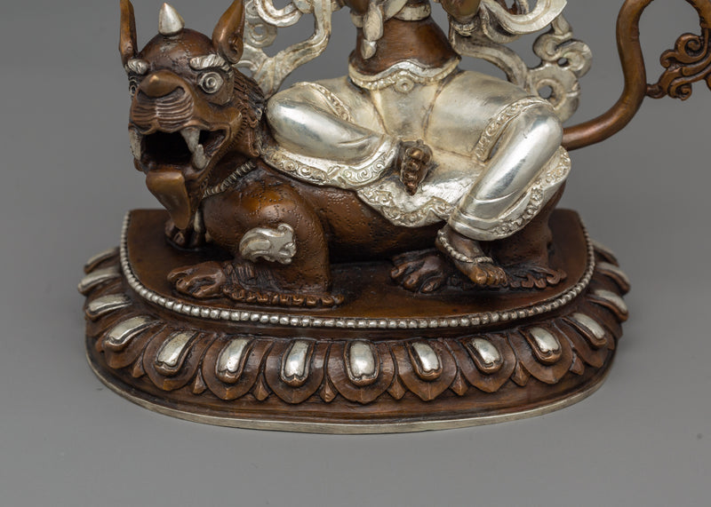 Traditional Sacred Simhanada Manjushri Statue | Embodiment of Wisdom and Courage Deity