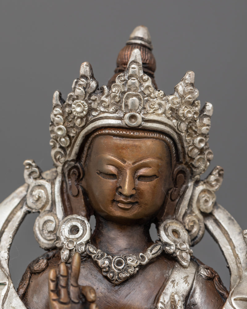 Simhanada Chenrezig  Avalokiteshwara Statue | Silver-Plated Bodhisattva of Compassion