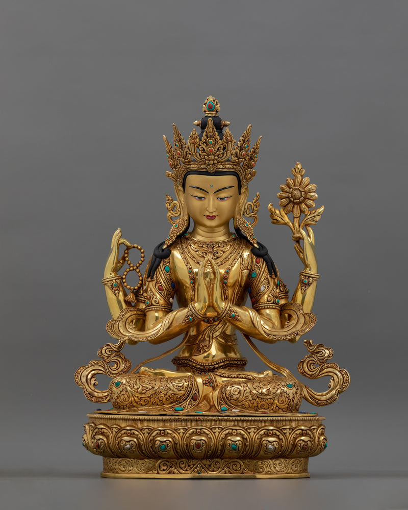 Sacred Five Bodhisattva Set Statue | Gold Gilded Buddhist Art