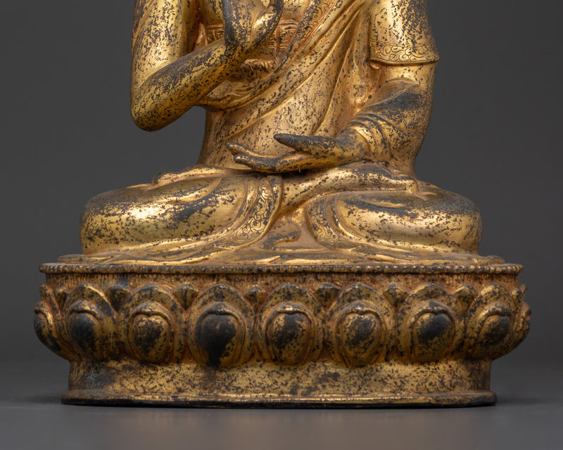 24K Gold Gilded Amogasiddhi Statue | Antique Finished Copper Art