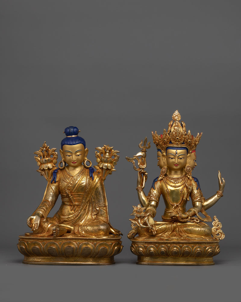 Sacred Amoghapasha and Jigme Lingpa | 24K Gold Gilded Copper Statue