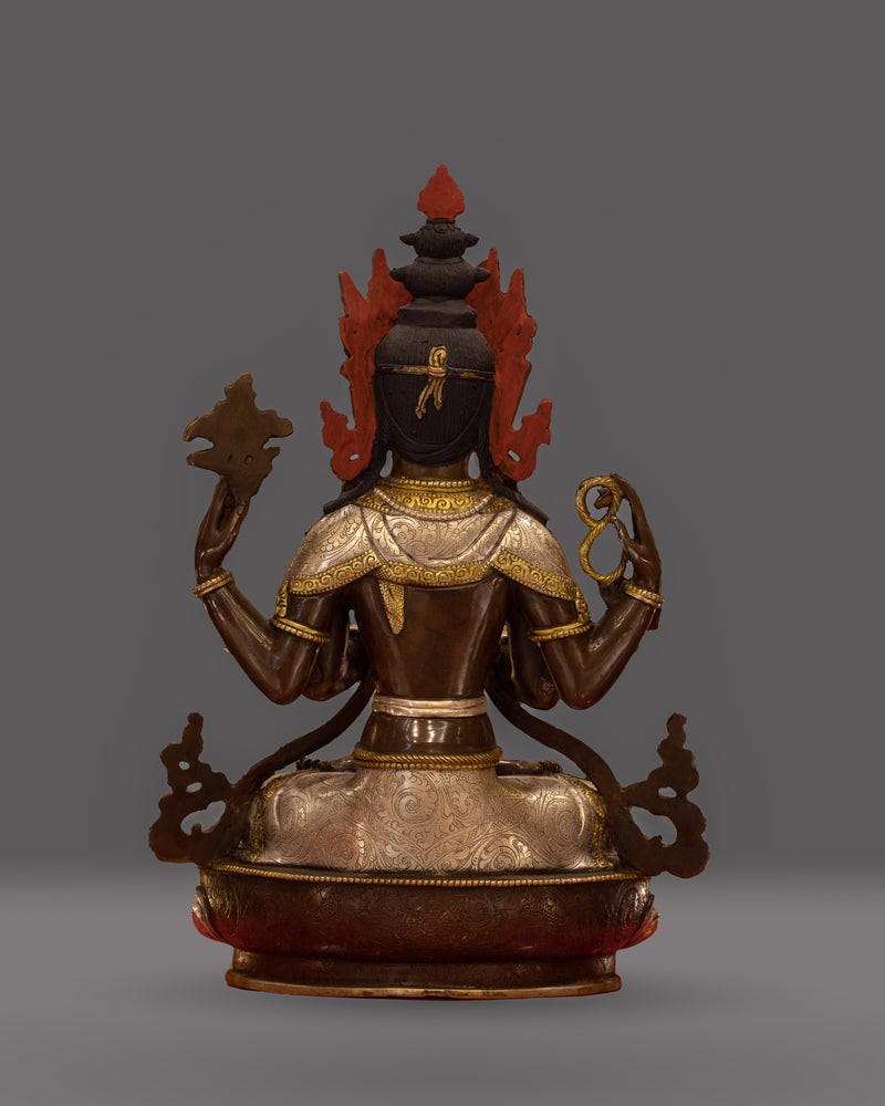 Chenrezig Four-Armed Sculpture | Compassion in 24K Gold and Oxidized Copper