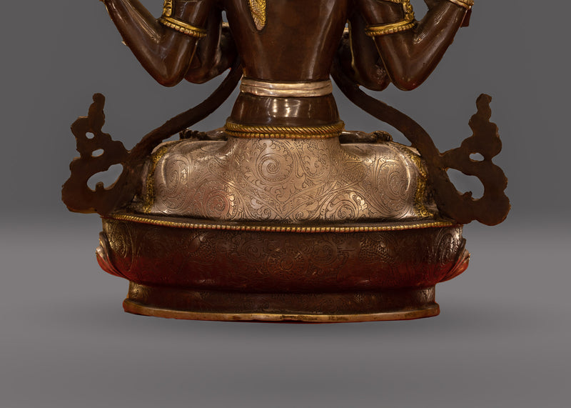 Chenrezig Four-Armed Sculpture | Compassion in 24K Gold and Oxidized Copper