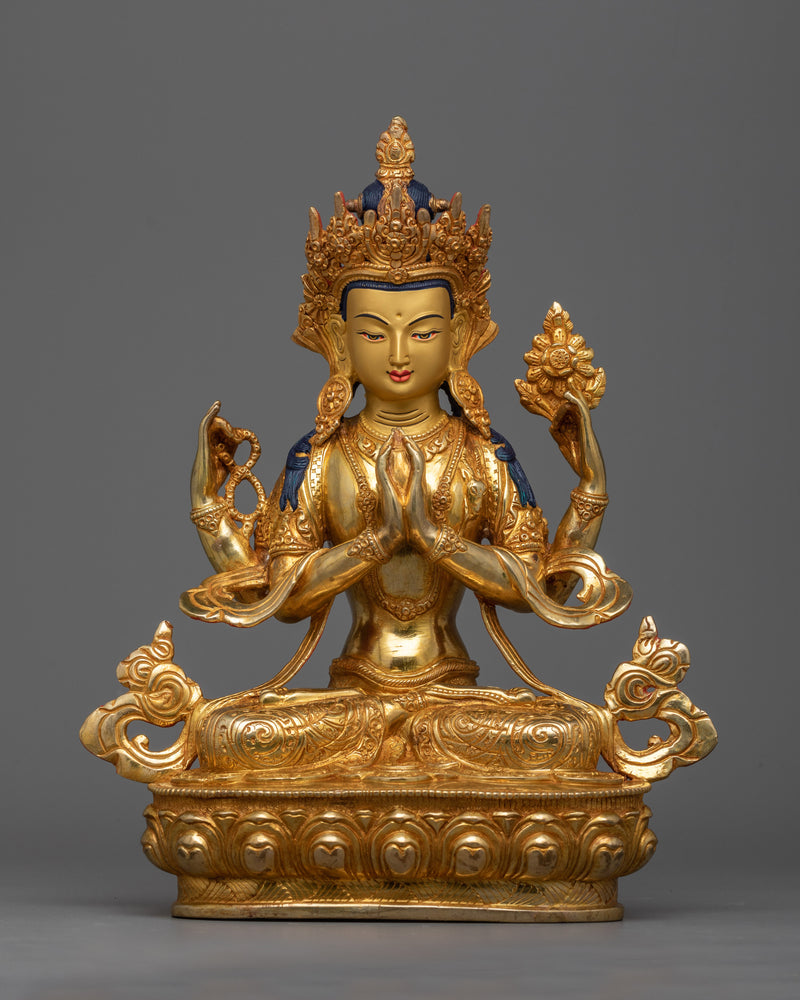 Four Arm Chenrezig Gold Statue 