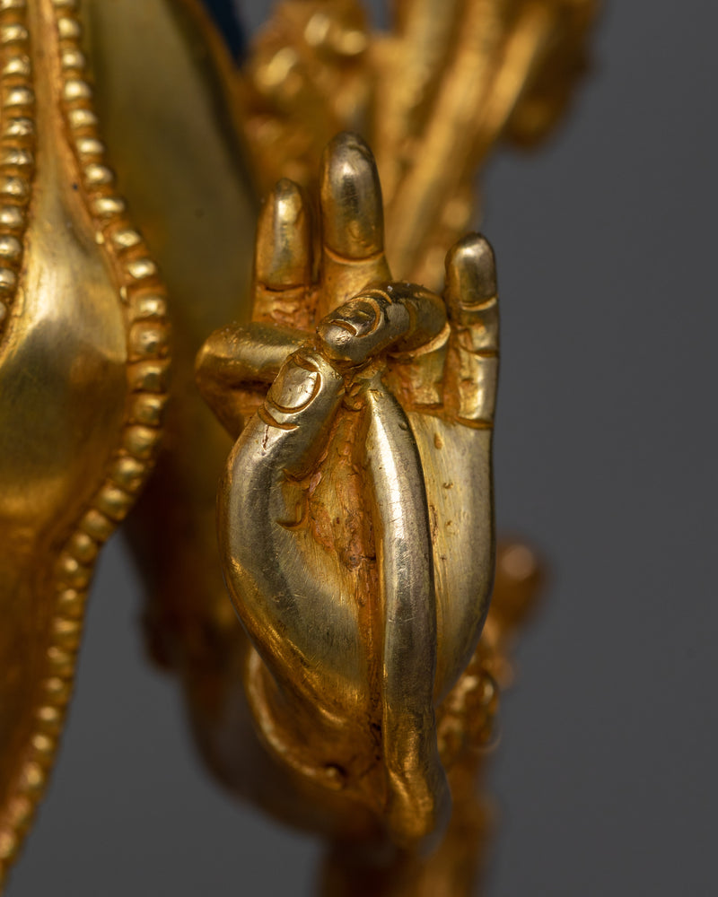 Elegant Green Tara Buddha Statuette in 24K Gold | Nepalese Traditional Artwork