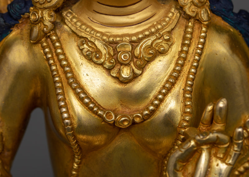 Elegant Green Tara Buddha Statuette in 24K Gold | Nepalese Traditional Artwork