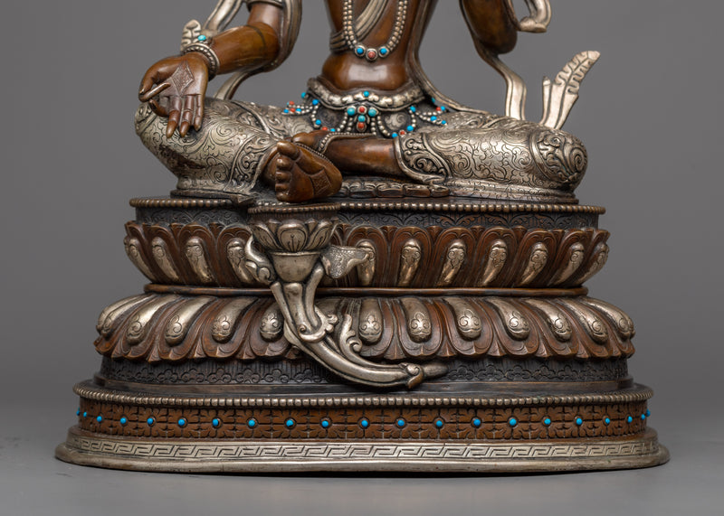 Beautiful Green Tara Sculpture | Serenity in Silver Statue