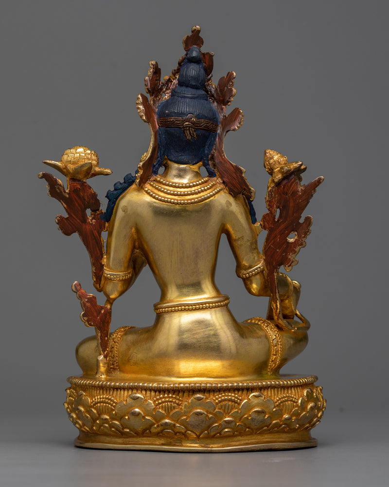 Elegant Green Tara Buddha Statuette in 24K Gold | Nepalese Traditional Artwork