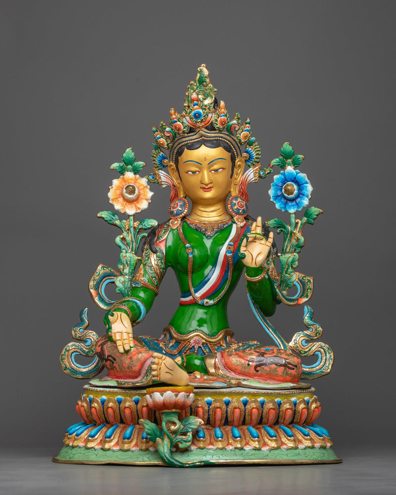 Hand-painted Colorful Green Tara Statue 