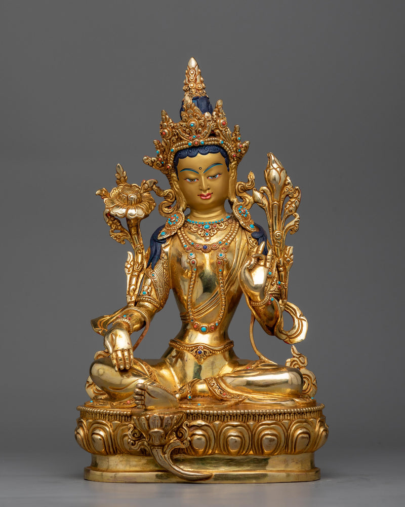 green-tara-gilt-copper-sculpture