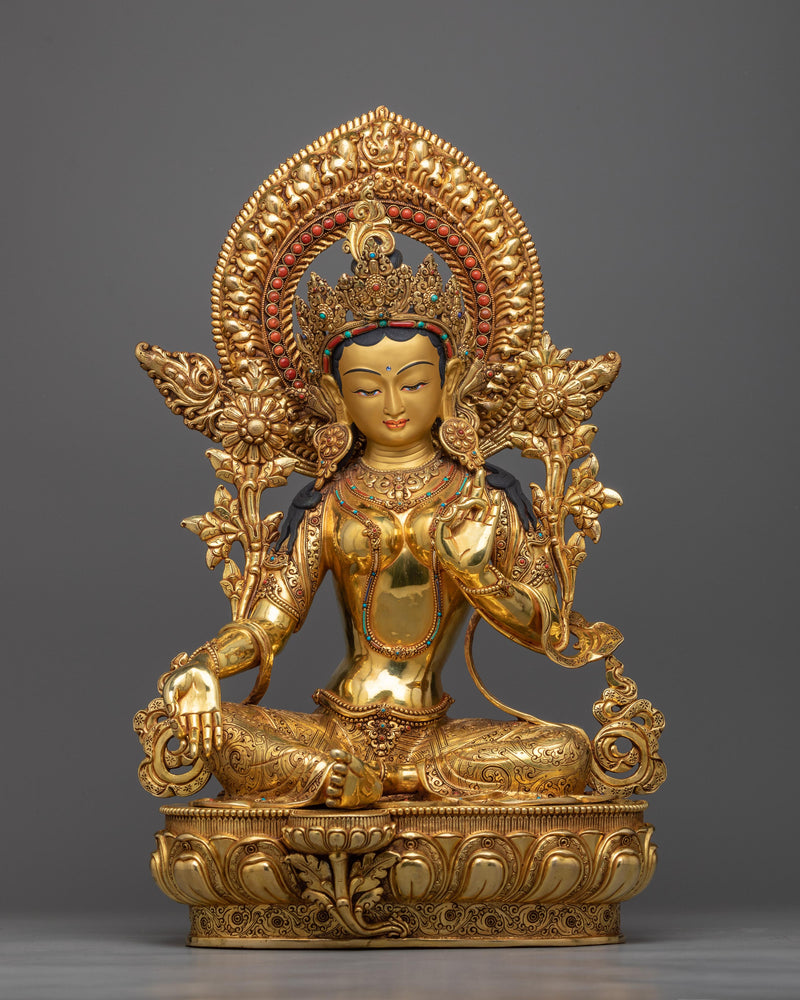 green-tara-golden sculpture