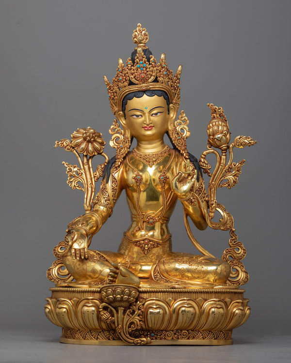 green-tara-triple layer gilt statue