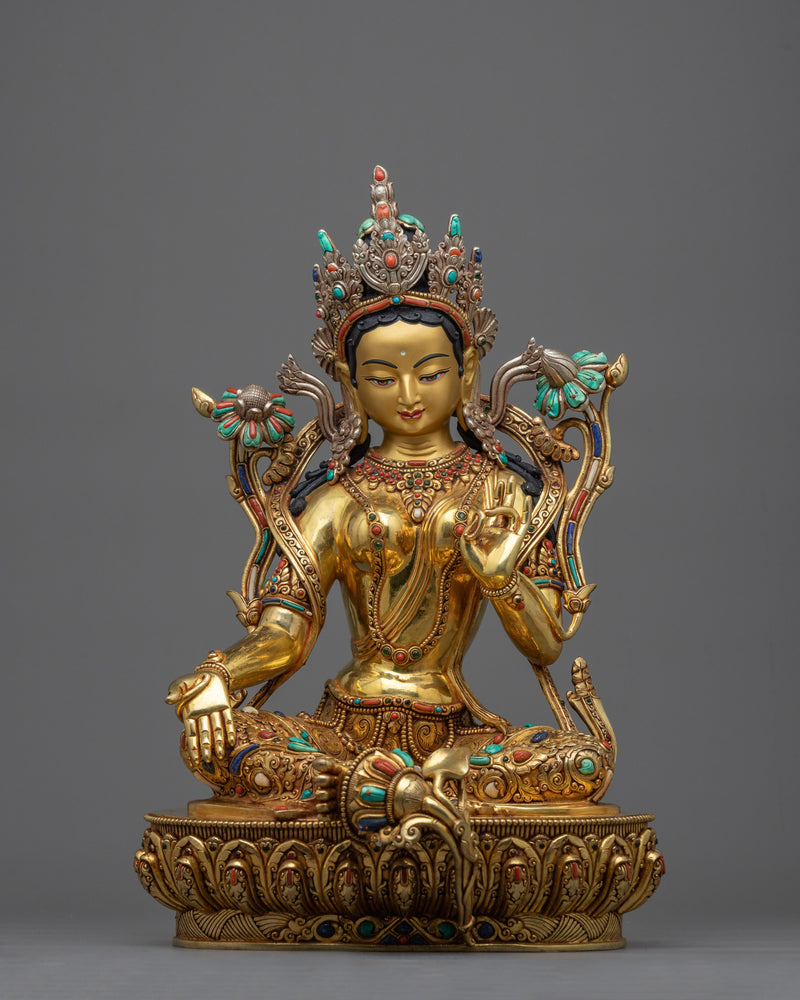 green-tara-gold-gilded-figure