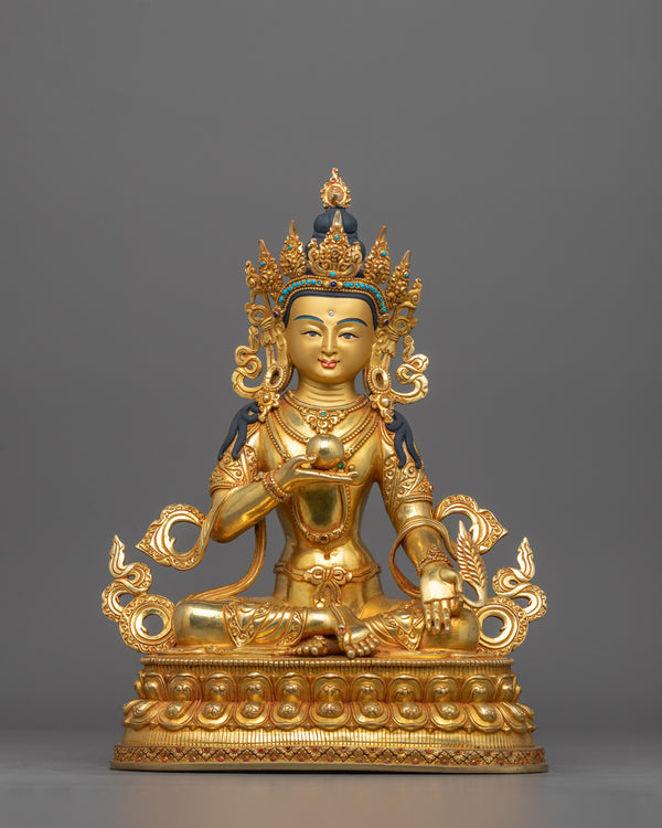 Kshitigarbha Statue, 35 cm, 24k Gold Gilded.