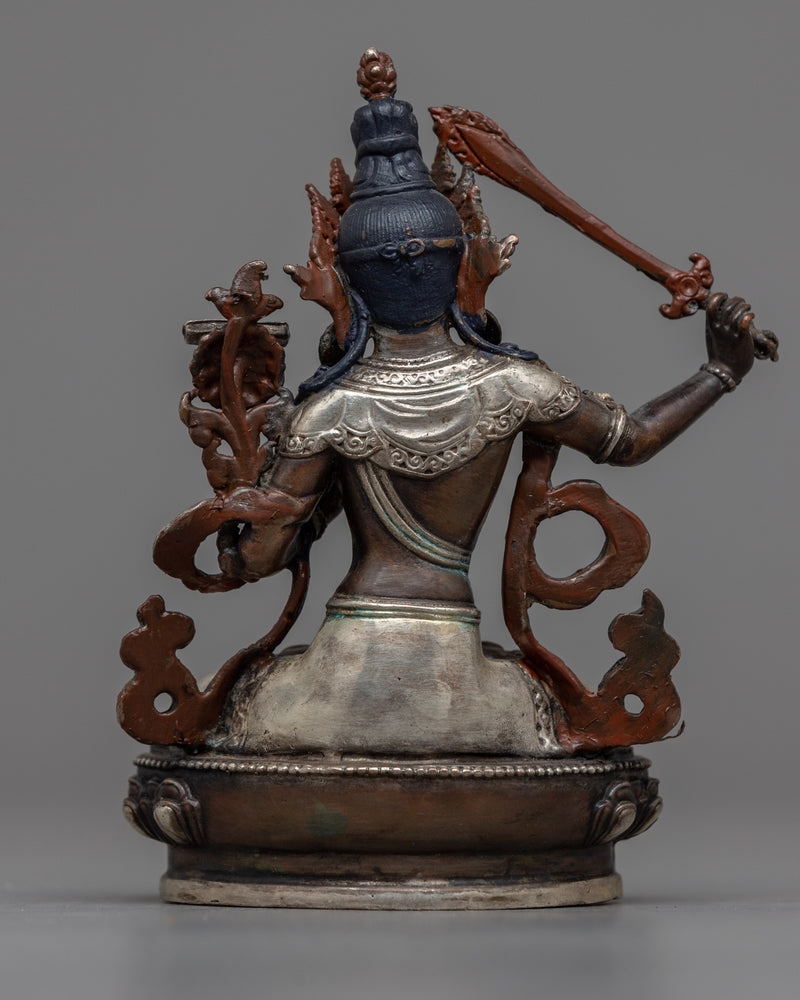 Small Manjushri Sculpture | Silver-Plated Emblem of Wisdom