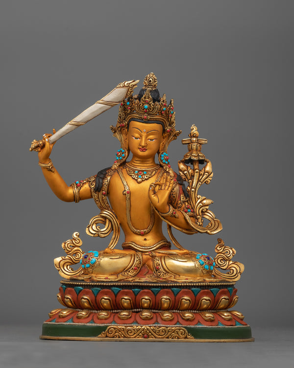 Wisdom Buddha Manjushri with Flaming Sword Statue