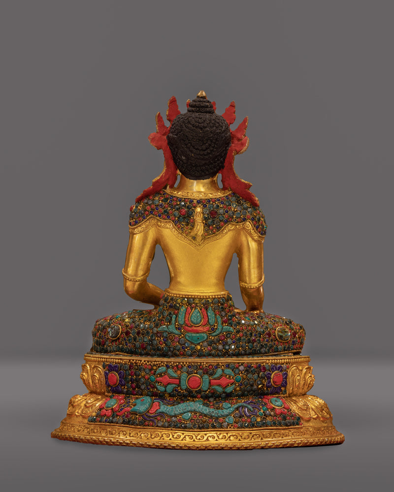 Shakyamuni Buddha wearing Crown Sculpture | Regal Enlightenment in 24K Gold