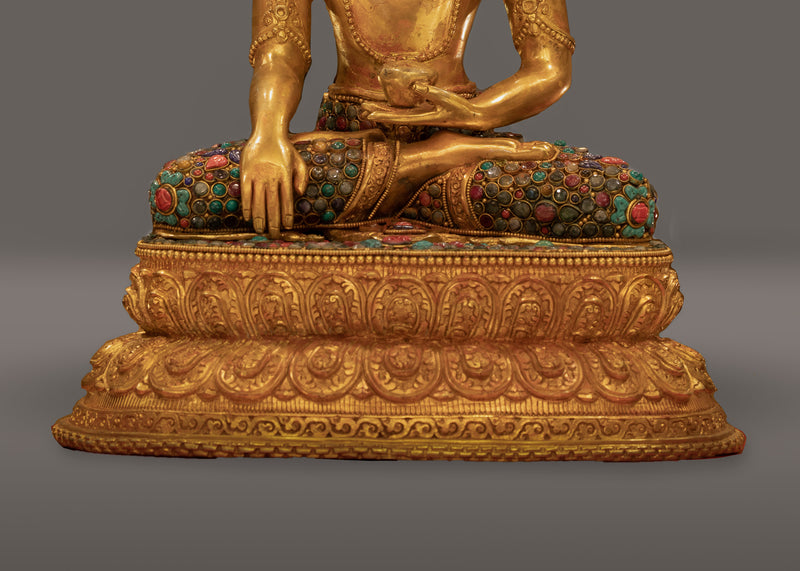 Shakyamuni Buddha wearing Crown Sculpture | Regal Enlightenment in 24K Gold