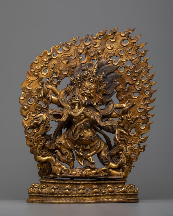 Six Armed Mahakala Antique Finish Statue 