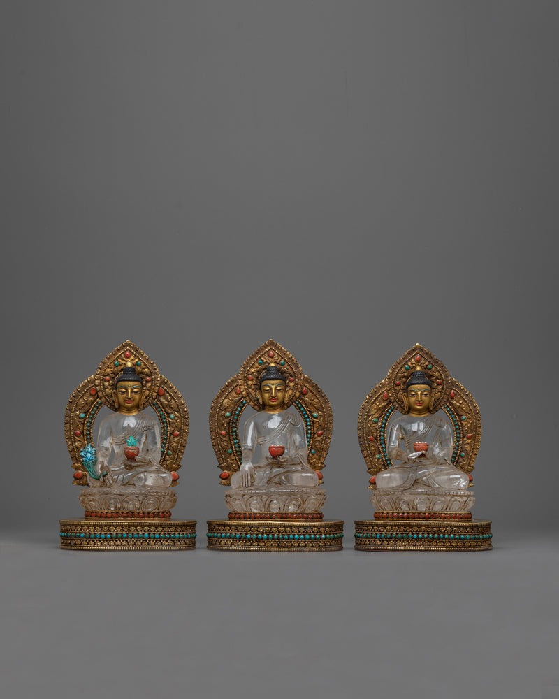 three-buddha-crystal statue set 