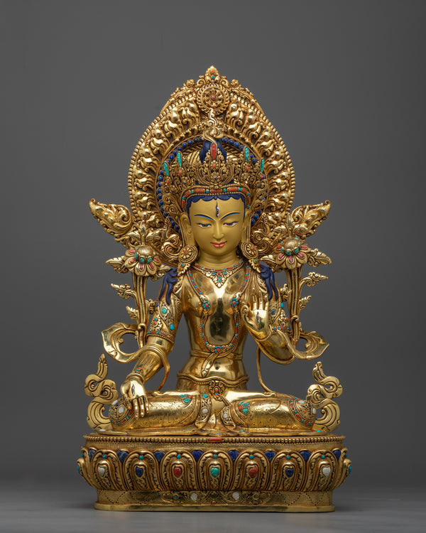 Long Life Goddess White Tara Statue 