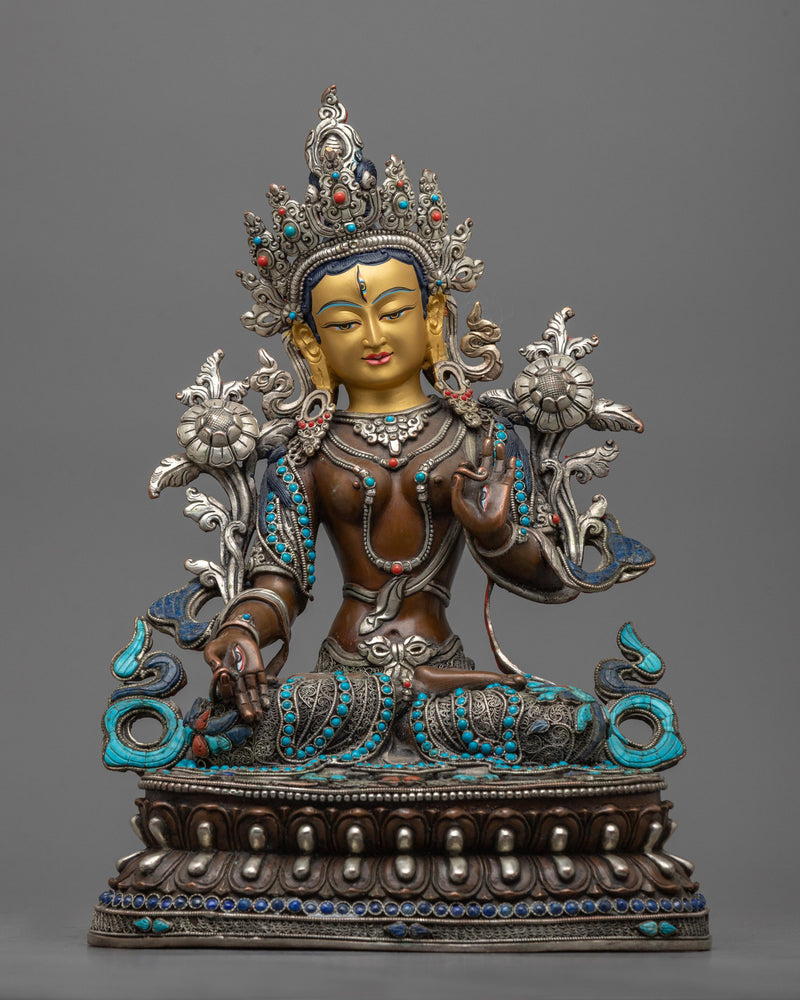 white-tara-sculpture with gemstones